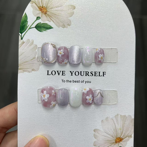 Faux <span class=keywords><strong>ongles</strong></span> de luxe faits à la main, <span class=keywords><strong>bleu</strong></span> <span class=keywords><strong>marine</strong></span>, avec fleurs 3D bleues et fil argenté, couleurs mélangées, forme amande, pour soirées et banquets - Product Image 6