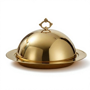 Cloche alimentaire ronde en acier inoxydable finition dorée, couvercle en métal pour la cuisine, la table, la restauration, assiette de service avec couvercle - Product Image 4