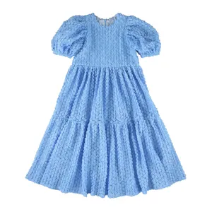 Boutique de style Américain fille vêtements robes 7 16 enfants personnalisé habillé rose fleur robes de bébé fille avec manches bouffantes