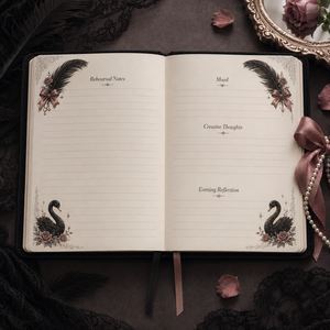 Cuaderno de Ballet LABON Rehearsal Black Swan, Terciopelo Medianoche, Lazo de Encaje Plateado, Logotipo Personalizado, Regalo Profesional para Bailarines - Product Image 3