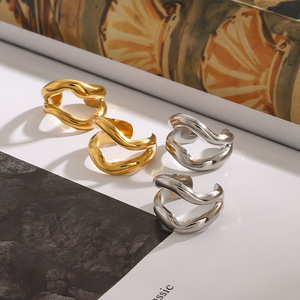 Clip-On <b>Earrings</b> Geometric Design 18K Gold Stainless Steel Hollowed-Out Lines Elegant Fashion <b>Cuff</b> <b>Earrings</b> - Product Image 2