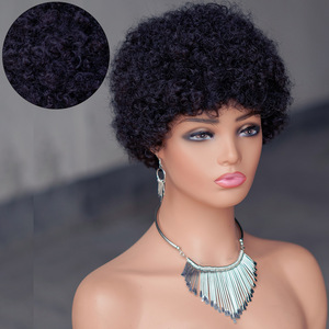Prix d'usine 100% <span class=keywords><strong>cheveux</strong></span> brésiliens non Remy <span class=keywords><strong>pour</strong></span> <span class=keywords><strong>coupe</strong></span> courte Afro bouclée 27 #   Modèle 90g CX-9032 Dentelle HD Noire <span class=keywords><strong>Femme</strong></span> - Product Image 1