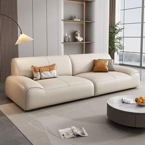 Sofá Moderno de Cuero Genuino, Diseño Cuadrado de Una Línea, Mueble Duradero para Sala de Estar - Product Image 2