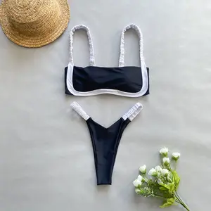 TW tùy chỉnh đồ bơi phụ nữ hai mảnh màu đen trắng áo tắm sexy cô gái Micro Bikini