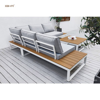 Ensemble de canapé d'angle extérieur en aluminium moderne BHR en forme de L avec table basse en teck pour cour et patio