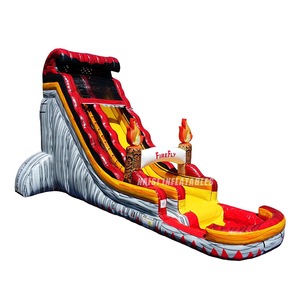 Combo de Tobogán Acuático Inflable Comercial de 20 pies con Diseño Tiki Torch y Zona de Salpicaduras, Rojo Mármol <span class=keywords><strong>Gris</strong></span>, con Función de Brincolín y Saltador Acuático - Product Image 1