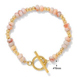 <span class=keywords><strong>Bracelet</strong></span> en perles de pierre naturelle avec fermoir OT en acier inoxydable plaqué or 18 carats, bijoux minimalistes haut de gamme, cadeau d'anniversaire pour maman - Product Image 5
