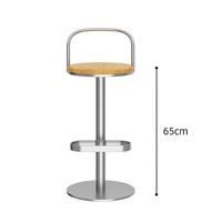 Tabouret de bar en acier argenté minimaliste de 65 cm à hauteur fixe avec siège rembourré noir pour café et restaurant