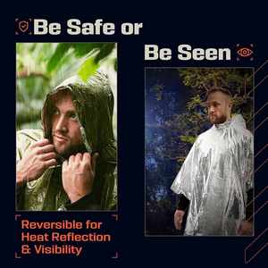 Poncho de Emergencia Ligero, Forro de Manta de Mylar, Resistente al Fuego, Impermeable y al Viento, Poncho Verde para Lluvia, para Todas las Estaciones, para Acampar - Product Image 4