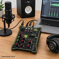 Console de mixage audio professionnelle 5 canaux Bluetooth USB avec alimentation fantôme 48V, égaliseur 2 bandes, console de mixage DJ compacte pour diffusion en direct et karaoké