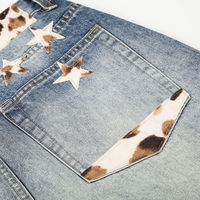 Pantalon en jean vintage décontracté pour hommes et femmes, style streetwear, patchwork, imprimé léopard, coupe ample et droite