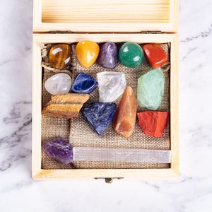 Набор лечебных кристаллов для начинающих, набор необработанных грубых камней, набор чакр из камня в Квадратной Деревянной коробке для подарка - Product Image 4