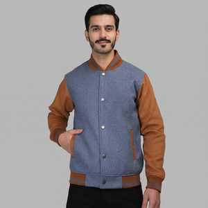 Custom Letterman Unisex Varsity Jacket Patchwork Stand Collar Wool/Polyester Slim Fit Winter Baseball Coat Wholesale - Product Image 1