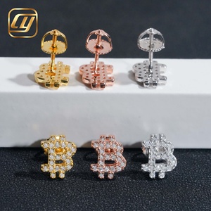 Boucles d'oreilles clous lettre B en argent sterling S925, moissanite taille brillant rond, sertissage à griffes, certifiées GRA, bijoux de luxe unisexe - Product Image 6