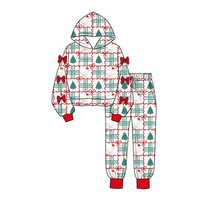 Précommande GLP3611MZ Vente en gros Ensemble de vêtements pour bébés et jeunes enfants filles, pyjama de Noël avec chemise à nœuds et pantalon en fourrure verte
