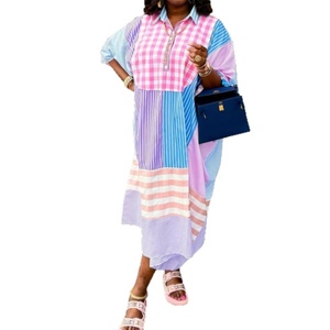 ชุดเดรสยาวลายทางคอปกสไตล์ลำลองสำหรับผู้หญิงไซส์พลัสสไตล์แอฟริกัน - Product Image 1