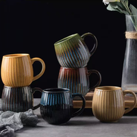 Mug en grès cannelé vintage fait main avec glaçure réactive, grande capacité, pour une esthétique intérieure optimale