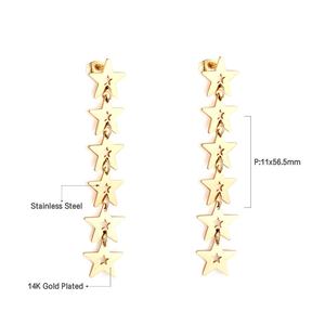 Pendientes Largos de Acero Inoxidable con Baño de Oro de 14K Sin Níquel, Diseño de Estrella, Joyería de Moda para Mujer, Regalo de Aniversario - Product Image 1