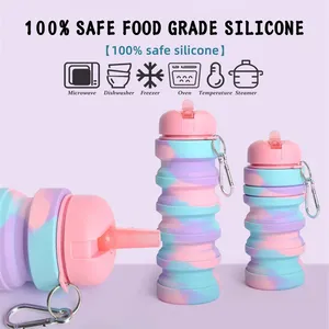 Collapsible Silicone <b>Water</b> <b>Bottle</b> <b>Sport</b> <b>Water</b> <b>Bottle</b> BPA Free Custom Kids Cup With Straw Silicone Folding Pagoda <b>Water</b> <b>Bottle</b> - Product Image 3
