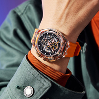 Reloj Deportivo para Hombre SVJ con Caja Transparente, Correa de Silicona, Esfera Esqueleto, Pantalla Multifunción, Regalos para Hombre