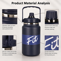 Bouteille d'eau isotherme en acier inoxydable avec logo personnalisé, 50 oz, 67 oz, grande capacité, thermos avec poignée pour les voyages en plein air