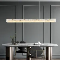 Nouveau Lustre Suspendu Linéaire Moderne en Albâtre Espagnol 2026 avec Lumière LED Blanc Chaud Dimmable pour Salle à Manger Maison/Villa