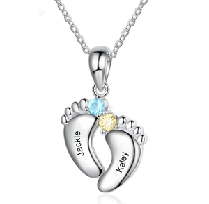 DY Nome Personalizado Jóias Família personalizado com Simulado Birthstone Pés Do Bebê Colar Pingente para Mãe Presente - Product Image 2