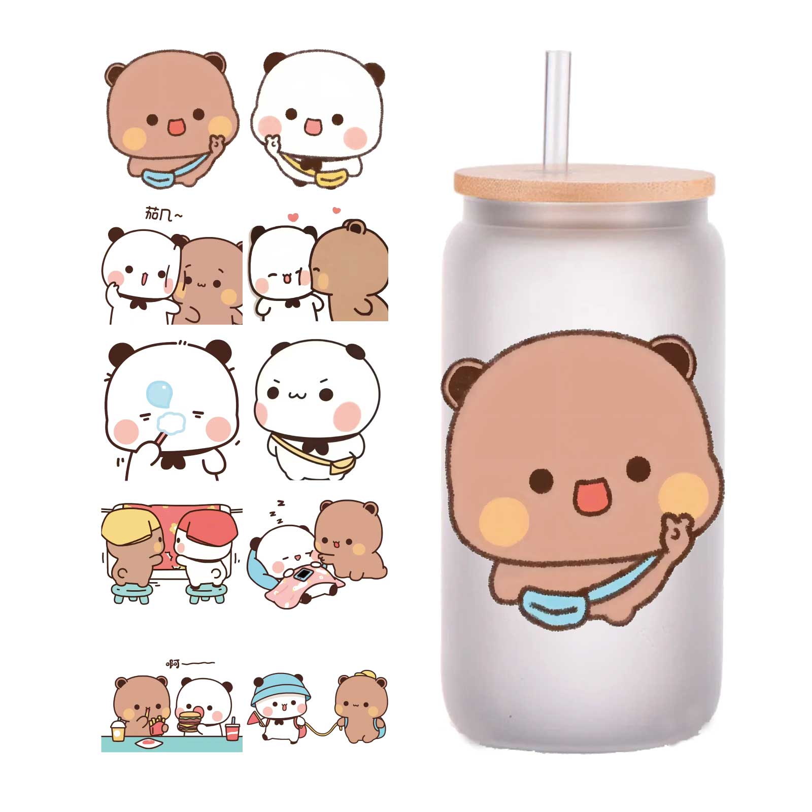 Yier Bubu Bear UV для DTF, обертывания для чашки, переносные наклейки для домашних животных, 16, 20, 24, 40 унций