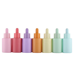 Flacon compte-gouttes en verre cylindrique coloré de 20 ml à 50 ml pour crème de soin de la peau et huile essentielle avec bouchons roses/violets/jaunes/bleus/verts - Product Image 3