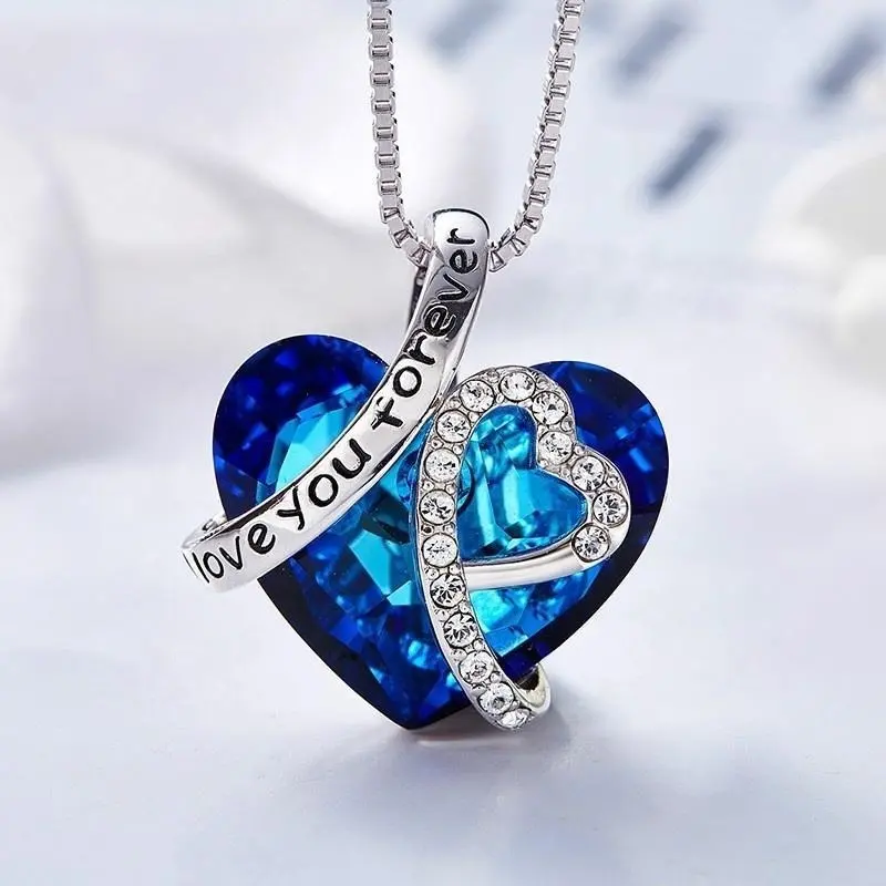 Wholesale Fashion Heart Shaped Austria Crystal 925 Sterling Silver Pendant Jewellery S925 Necklace Jewelry for Women