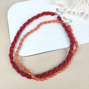 Collana Girocollo da Donna con Perline a Cilindro a Forma di Barile in Pietra Naturale e Perle in <span class=keywords><strong>Oro</strong></span> 18k Gioielli per la Clavicola in Corallo Arancione e Rosa all'Ingrosso - Product Image 3