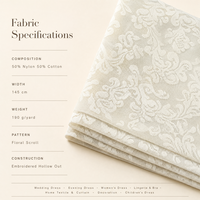 Tissu en dentelle de coton brodé, motif floral ajouré, respirant, écologique, doux, pour robe de mariée