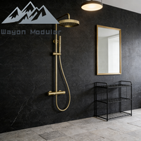Sistema de Ducha de Alta Presión con Cabezal de Ducha Tipo Lluvia y Mezclador, Cromado en Oro, para Baño, Marca Wayon