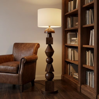 Lampadaire moderne en bois, design minimaliste, avec abat-jour en tissu et LED, idéal pour hôtel, salon, chambre, villa, coin lecture, décoration