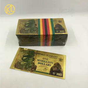 100张/包津巴布韦1万美元非洲24k金塑料纪念品钞票，用于收藏和商务礼品