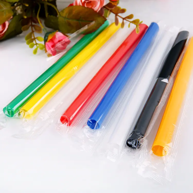 Individually Wrapped Multi Colors Boba Straws Disposable Plastic Large Wide-mouthed Milkshake Bubble Tea straw
