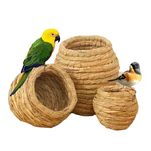 Açık dekoratif doğal çim yumurta kafesi kuş evi dokuma asılı papağan yuvası evleri Pet yatak odası kuşlar yuva kuş kafesi
