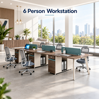 Bureau moderne en bois pour 6 personnes avec rangement, poste de travail modulaire pour espace de travail partagé en open space