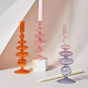 Neuankömmling Einzigartiges Produkt Glas kerzenhalter Retro Bunte geometrische Glas kerze Kerzenhalter für Mittelstücke