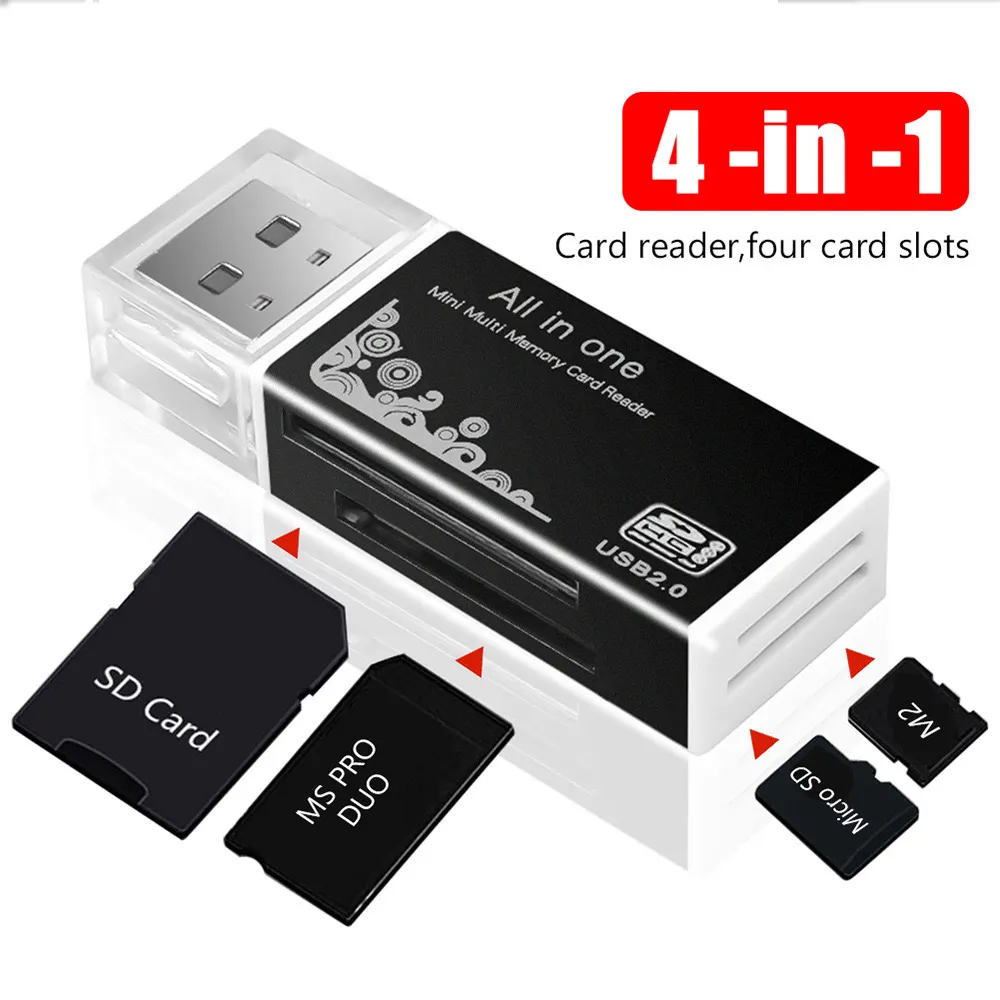 SD/ TF/MS/M2 4 in 1 OTG 카드 리더용 멀티 컬러 알루미늄 케이스 USB2.0 다기능 카드 리더기