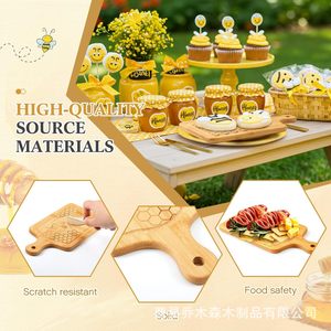 Solid Wood Honeycomb <b>Cheese</b> Board With <b>Knife</b> And Fork <b>Set</b> For Kitchen Serving And Plating Tray - Product Image 2