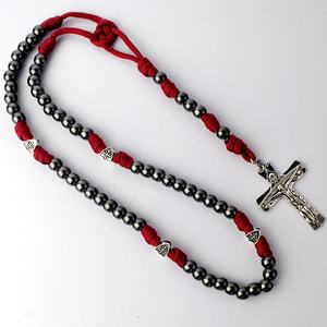 Cuentas de Metal negras para hombres, collar de aleación de Zinc resistente, con escudo cruzado de Israel, cordoncillo religioso y Catolico - Product Image 2