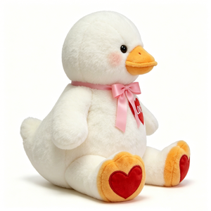 Peluche de Pato Blanco Personalizado - Juguete de Peluche Suave y Esponjoso con Lazo de Satén Rosa y Corazón Rojo - Product Image 5