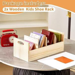 Wooden <b>Shoe</b> <b>Storage</b> Box With Dividers For <b>Wardrobe</b> Organizing Baby <b>Shoes</b> And Miscellaneous Items Rectangle Standing Type No Lid - Product Image 4