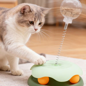 Jouet pour chat en plastique, puzzle amusant, boule qui fuit, distributeur de friandises, plateau tournant à ressort, style simple, jouet pour chat - Product Image 1