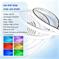 Tira de LED COB RGB Extruida de Silicona de Alta Calidad, Resistente al Agua IP67 para Exteriores, 24V 576LED/m, Sin Puntos, Resistente a los Rayos UV