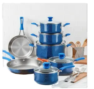 Giá cả cạnh tranh chinamanufacture Cookware Set với Grill Pan 13 miếng Cookware Set mang nhãn hiệu đôi Granite tráng Cookware Set