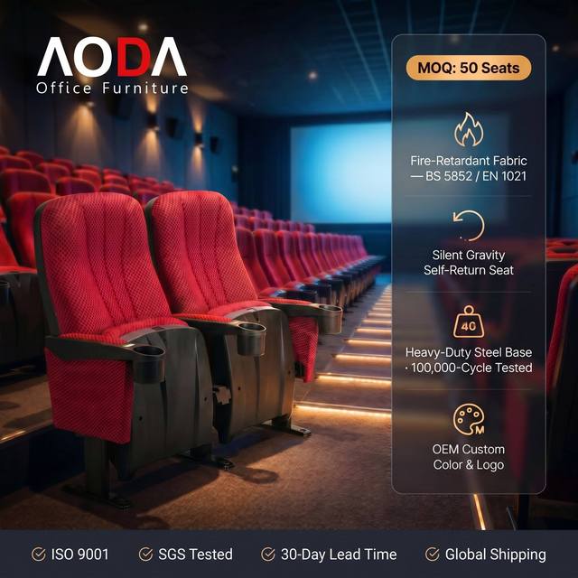 ODM Foldable Auditorium Chair Cinema Theater Seat Project Contractor Bulk Supply Flame Retardant EN1021 Steel Frame Distributor