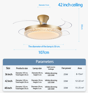 새로운 날개 없는 투명 36인치 골드 최신 리모컨 레스토랑 스마트 LED 팬 천장 선풍기 조명 리모컨 디자인 - Product Image 5