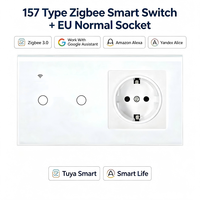 Interruptor Inteligente Tipo 157 Eu Tuya Zigbee 3.0, Enchufe de Corriente Normal, Panel de Vidrio Templado, 220V 16A, Control Remoto por Voz y Aplicación, Temporizador